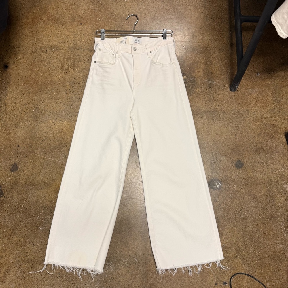 Citizens Of Humanity Lyra Wide Leg Crop Soft White Frayed Hem Jeans